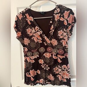 Brown and pink print with flowers. Size small.